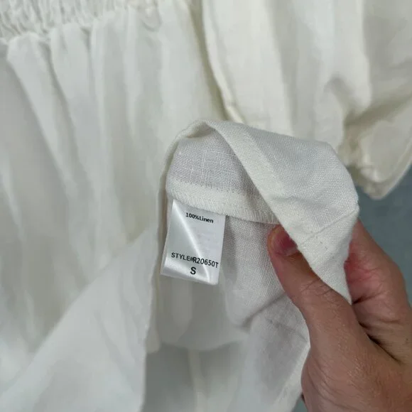 Tuckernuck Annie Linen Smocked Mini Dress Size S White Puff Sleeve Neutral Chic - Picture 5 of 11